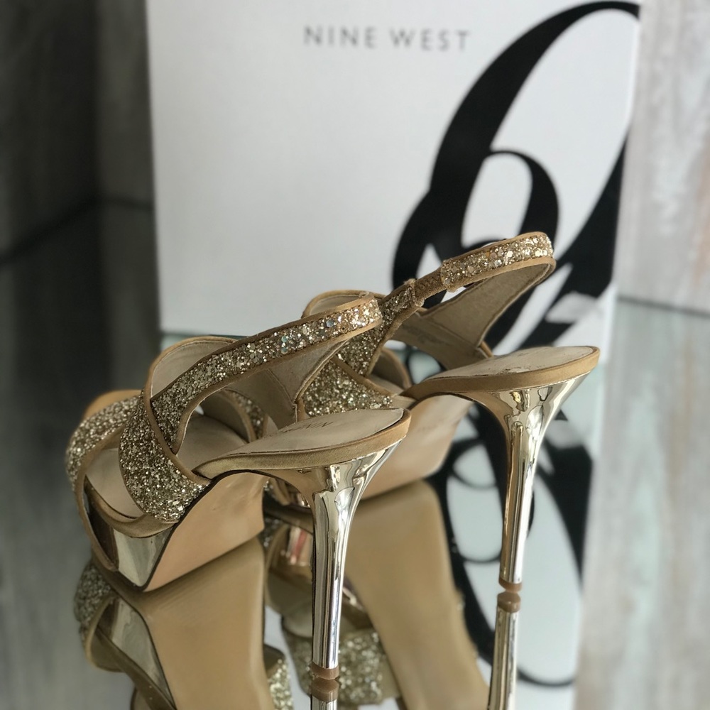 Nine West FairGame Platform Sandals Gold Glitter W - Picture 4 of 8